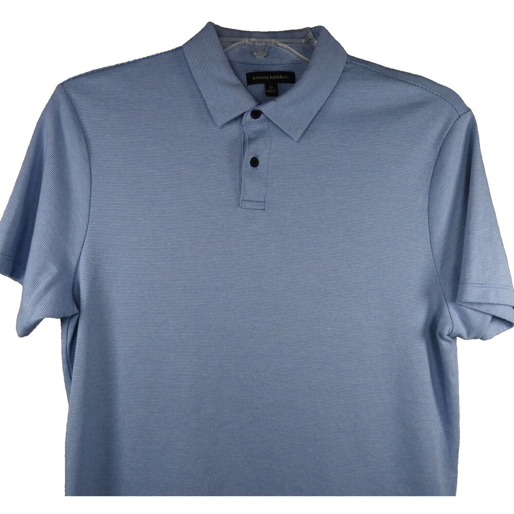 Banana Republic Performance Pique Polo Knit Shirt Men's Medium Blue Short Sleeve